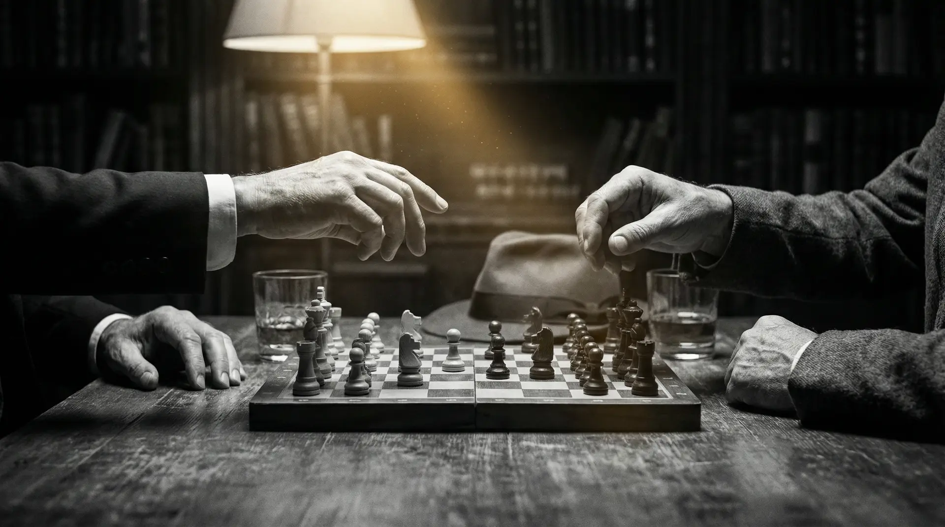 オナ二ー 艺术探索系列 - 非线性叙事，棋盘上的对弈象征命运的交错